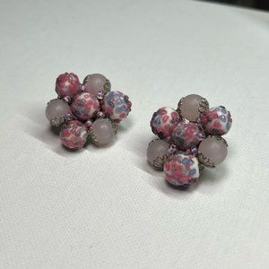 VINTAGE pink accented clustered clip on earrings